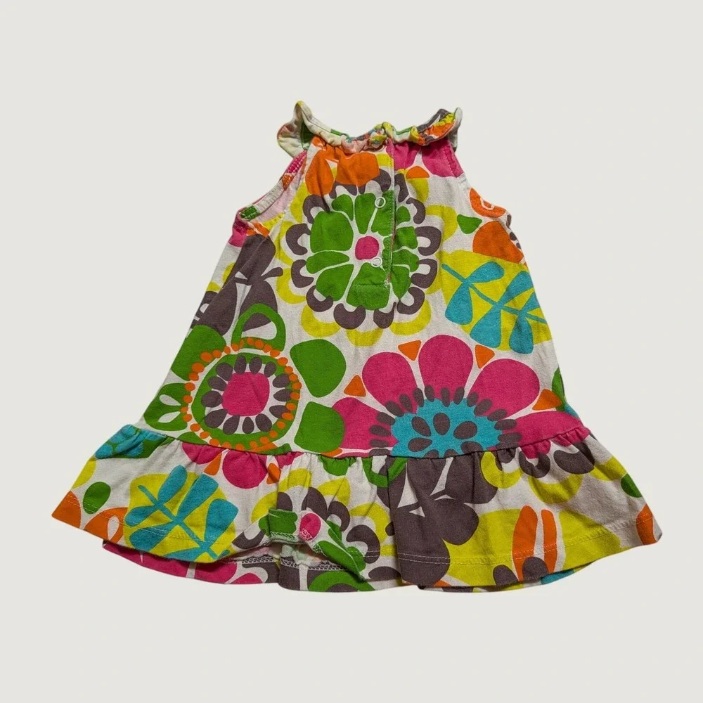 Carters Baby Girls Floral Ruffle Sleeveless Dress Multicolor 9 Months Snap Back